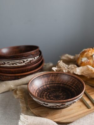 Салатник із червоної глини 1,4 л (ангоб)